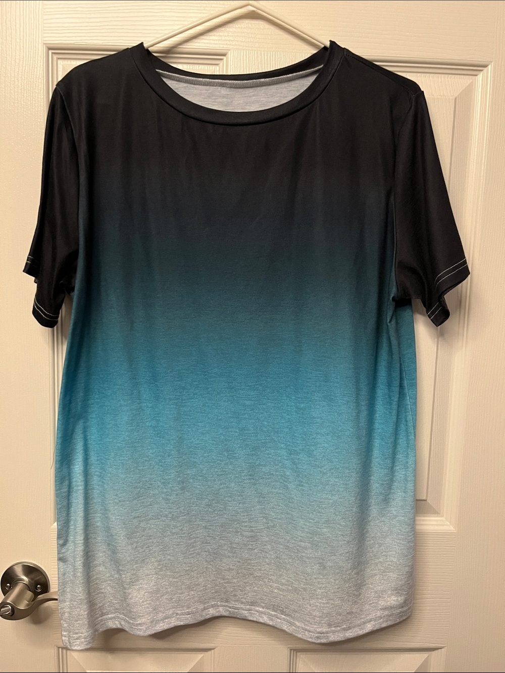 Women's Ombre Short Sleeve Tee Teal Blue-Green Loose Long Comfy Summer T-Shirt